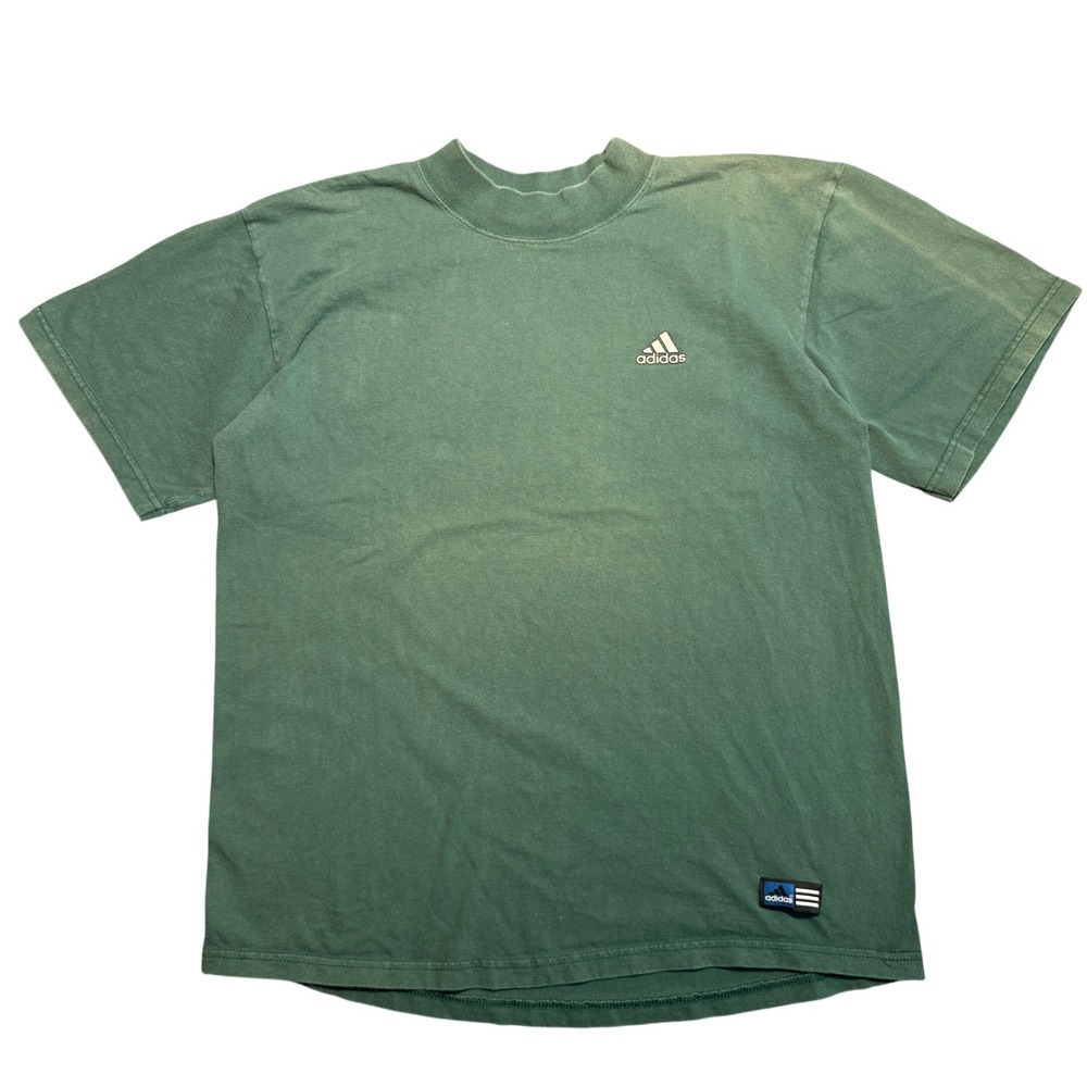 Vintage Adidas Mock Neck T-Shirt Forest Green Embroidered Logo Mens Large 90s
